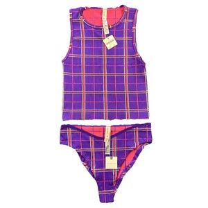 Anthropologie LyreBird Seamless Jacquard Tank Bikini Set Purple S/M NWT